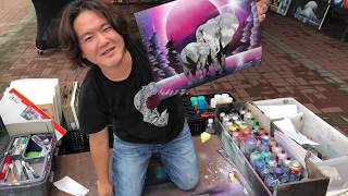 Street Artist Speed Painting Elephant Spray Art Eden [upl. by Ramahs487]