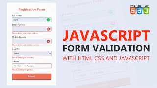 JavaScript Clientside from Validation  Complete Form validation in JavaScript  Registration Form [upl. by Eloc]