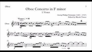 Oboe sheet music  Telemann Concerto F minor 3 Vivace Play along [upl. by Hulbard]