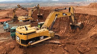 Caterpillar 365C Excavator Loading Trucks And Operator View [upl. by Nyrhtak241]