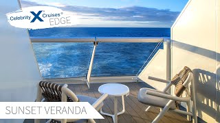 Sunset Veranda Stateroom  Celebrity Edge Full Walkthrough Tour amp Review 4K  2021 [upl. by Hymie]