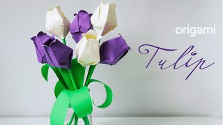 🌷 Origami Tulip 🌷  Easy way to make a Tulip flower [upl. by Parke]