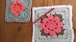 haken tutorial granny square met bloem [upl. by Rahas]