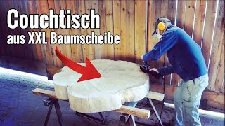 XXL Couchtisch aus einer Baumscheibe bauen  DIY Coffee Table [upl. by Akihdar]