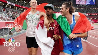 Top high jumpers decide to SHARE gold in instantclassic final  Tokyo Olympics  NBC Sports [upl. by Leahcin265]