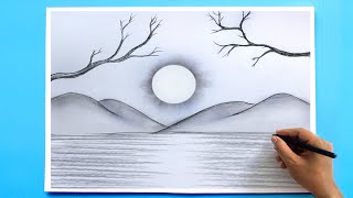 How to Draw a simple Landscape  Easy Pencil Drawing [upl. by Drofnil474]