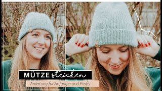 Einfache Mütze stricken  Beanie Strickanleitung für Anfänger [upl. by Ysnap]