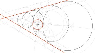 Circunferencias tangentes a otra Circunferencia y a dos Rectas dadas Apolonio CRR Dilatación [upl. by Ainyt]