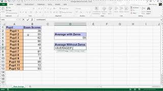 Calculate Average Excluding Zero  Excel AVERAGEIF Function [upl. by Odell]