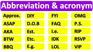 20 COMMON ABBREVIATIONS amp ACRONYMS  Learn with examples  English vocabulary [upl. by Naihtsirc]