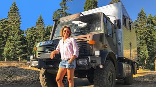 Solo Female Traveler lives VANLIFE in a 4x4 Expedition Vehicle ►  Mercedes Unimog Tour [upl. by Lirbij]