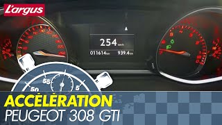 Acceleration 0254 kmh  Peugeot 308 GTi 270 hits rev limiter in 6th gear [upl. by Berkin]