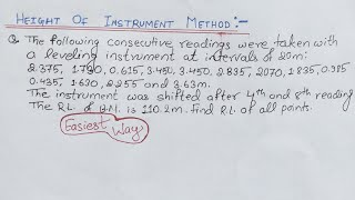 HEIGHT OF INSTRUMENT METHOD  LEVELING  Surveying [upl. by Manoop]