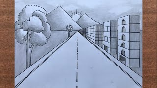 How to Draw a City Road Scenery in 1Point Perspective [upl. by Notnirb]