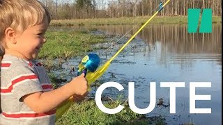 Little Boy Catches Fish with Toy Rod [upl. by Standing]