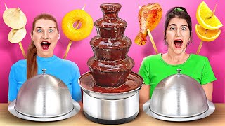 CHOCOLATE FOUNTAIN FONDUE CHALLENGE  Chocolate VS Real Food For 24 Hours By 123 GO CHALLENGE [upl. by Eanel18]