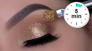 5 MINUTE EASY Sparkly Golden Eye Makeup  Holiday Glitter Eyes [upl. by Annala]