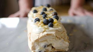 Pavlova Recipe EASY and QUICK  How to do PAVLOVA roll [upl. by Nohcim]