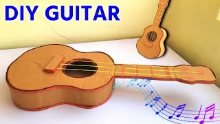 how to make guitar  how to make guitar from cardboard  diy functional rubberband toy making [upl. by Zantos]