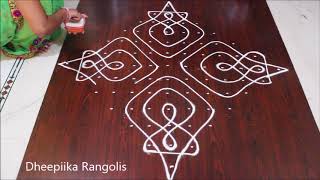 melikala muggulu designs  simple sikku kolam with 13 to 1 dots  friday rangoli designs [upl. by Aikemahs]