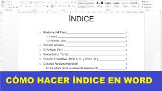 CÓMO HACER UN ÍNDICE EN WORD [upl. by Rhiana911]