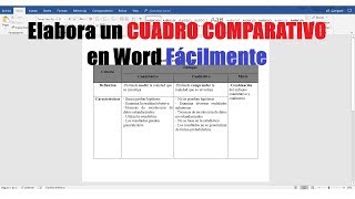 CÓMO HACER UN CUADRO COMPARATIVO EN WORD FÁCILMENTE [upl. by Hnamik]