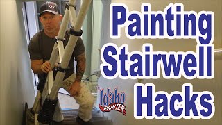 PAINTING A STAIRWELL Handyman hacks painting in high amp tight spaces [upl. by Annalise283]