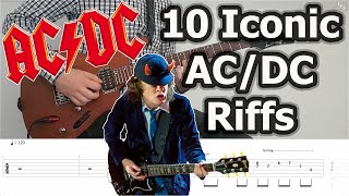 10 Iconic ACDC Riffs  Guitar Tabs Tutorial [upl. by Sinnylg]