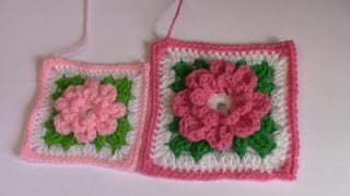 Haken  tutorial 62 granny square met 3D bloem [upl. by Neehsas]