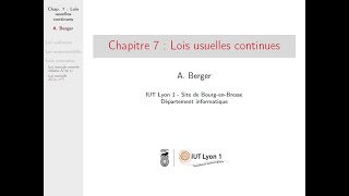 Probastats  Chapitre 7 Lois usuelles continues [upl. by Leinahtan580]