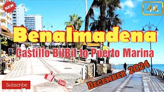 Benalmadena Promenade  walking tour  December 2024  Malaga  Spain  4k [upl. by Kentiga]