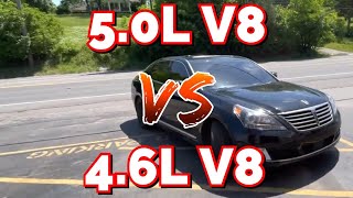 Hyundai GenesisEQUUS 46L V8 Vs 50L V8 [upl. by Nwahsel]