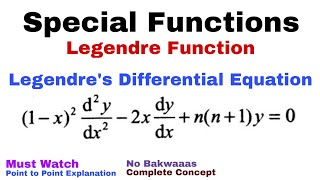 28 Legendre Function  Legendres Differential Equation  Complete Concept [upl. by Adlez]