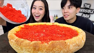 HOT CHEETO CHEESY DEEP DISH PIZZA Authentic Chicago Deep Dish Pizza Mukbang [upl. by Fielding]