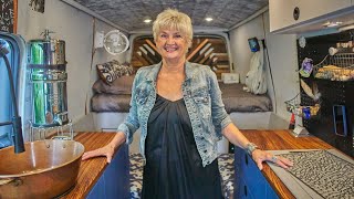 Solo Female Van Life at age 70 Tour of INCREDIBLE DIY Ford Transit Stealth Camper Conversion [upl. by Uni]