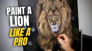 How To Paint A Lion  Realistic Acrylic Painting Tips [upl. by Ordnagela]