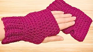 Simple Crochet Fingerless Gloves  DIY Crochet Gloves [upl. by Crisey943]