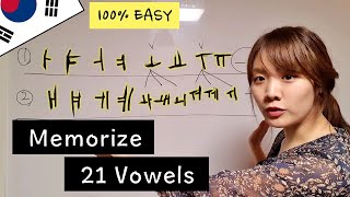 How to Memorize 21 Korean Hangul Vowels EASILY Hangul Lessons 2 [upl. by Kirit]