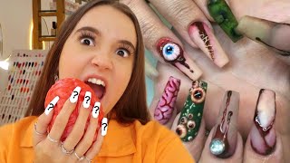 I Get Insane Halloween Acrylic Nails Crazy Nail Salon Experience  FionaFrills [upl. by Rolyab606]