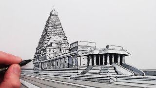 How to Draw an Indian Temple One Point Perspective [upl. by Valina70]