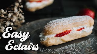 EASY ECLAIR Recipe  Strawberry Eclair  ASMR Cooking [upl. by Greenman]