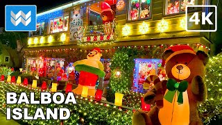 4K 🎄 Balboa Island in Newport Beach California  Christmas House Walking Tour 🎧 Binaural Sound [upl. by Leander805]