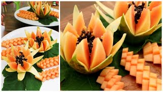 Beautiful fruit carving and cutting a flower with papaya [upl. by Ahseina468]